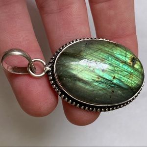 Natural Green Labradorite Oval Pendant